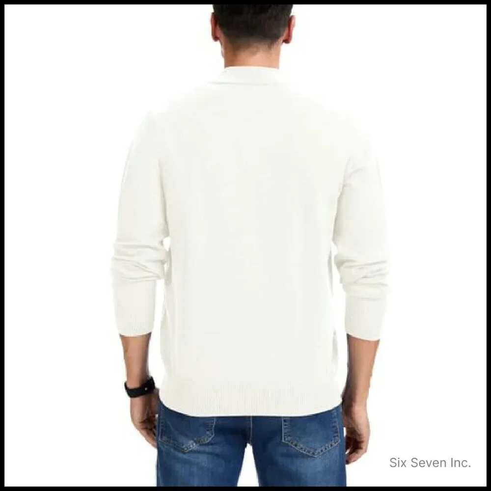 Slim Fit Quarter Zip Pullover Mock Neck Knit Sweater Business Casual Elegant